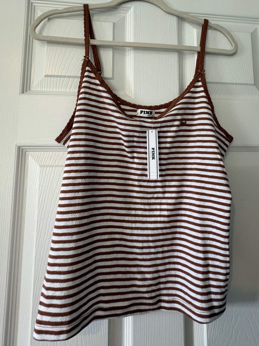 PINK Victoria's Secret Brown & White Striped Camisole Tank